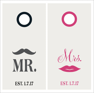 Mr. & Mrs. Decal Set | Mustache and Lips Vinyl Decal Set for Cornhole Game Boards | Wedding Decal Set