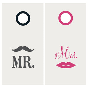 Mr. & Mrs. Decal Set | Mustache and Lips Vinyl Decal Set for Cornhole Game Boards | Wedding Decal Set