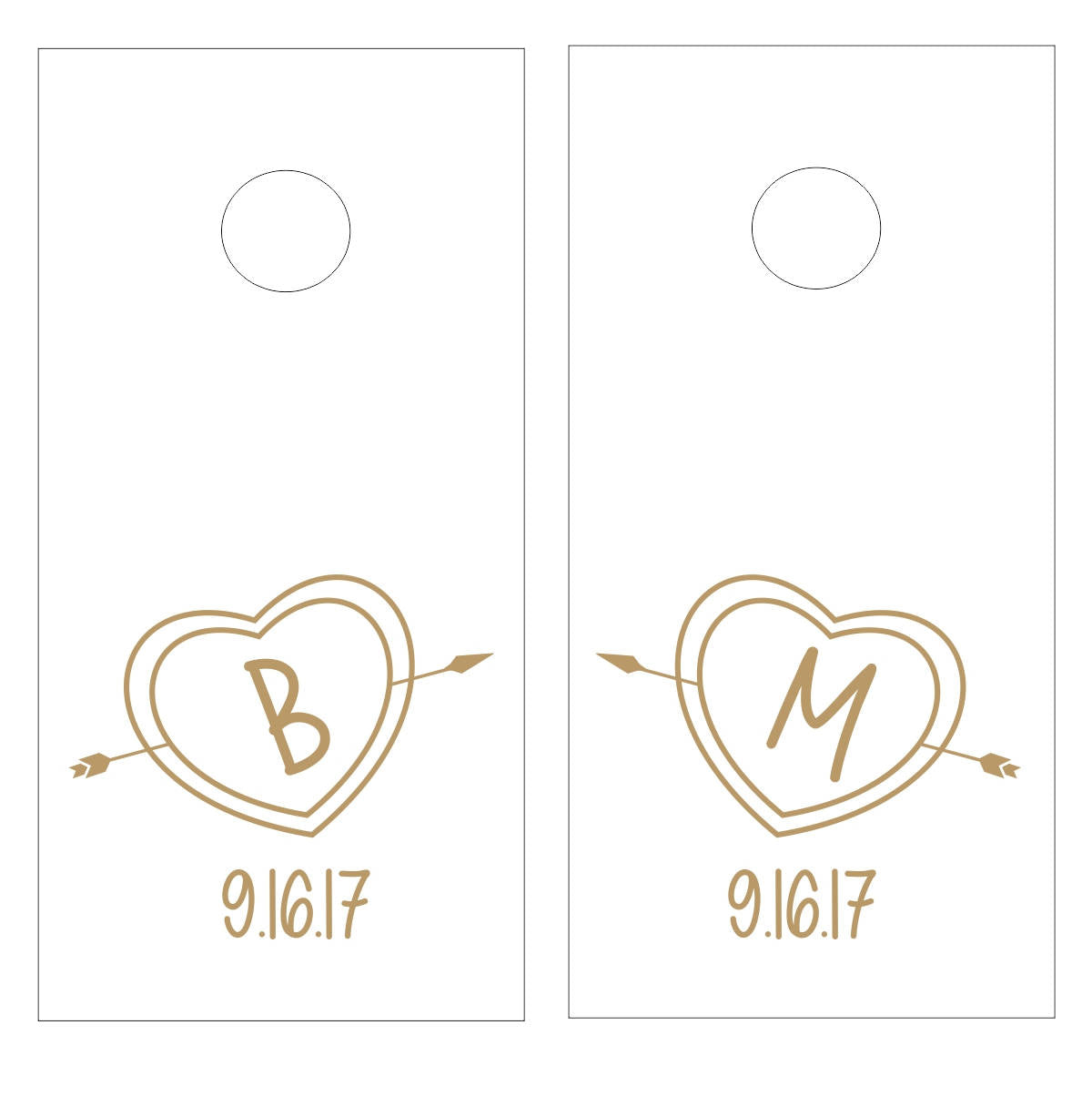 Carved Heart Bride & Groom Initials with Wedding Date Vinyl Decal Set for Cornhole Game Boards