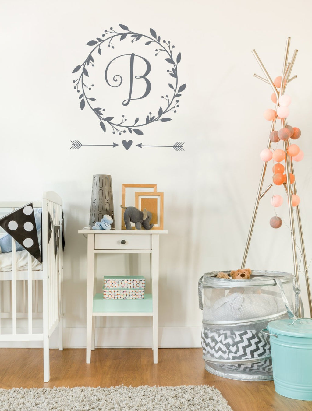 Monogram Wall Decal | Baby Girl Nursery Wall Decal | Wreath Monogram | Rustic Nursery Decor | Custom Quote Decal | Scripture Wall Decal