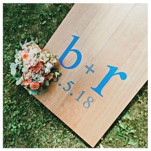 Bride & Groom Initials with Heart and Hole Borders Vinyl Decal Set for Cornhole Game Boards