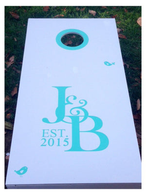 Bride & Groom Intertwined Wedding Initials Vinyl Decals - Set of TWO for Cornhole Game