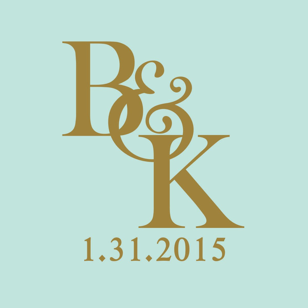 Bride & Groom Intertwined Initials with Wedding Date Vinyl Decals - Set of TWO for Cornhole Game