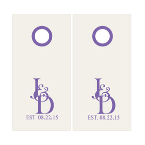 Bride & Groom Intertwined Initals with Wedding Date Vinyl Decals - Set of TWO for Cornhole Game