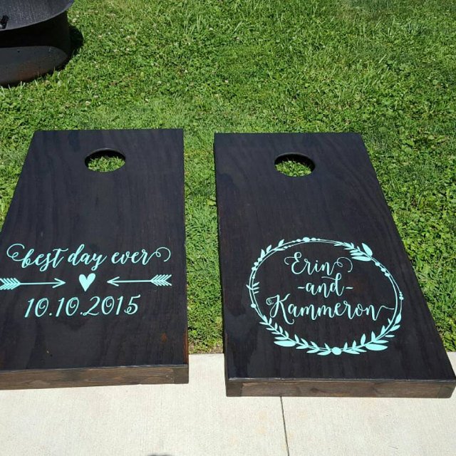 Personalized Wedding Wreath with Best Day Ever Decal Set for Corn Hole