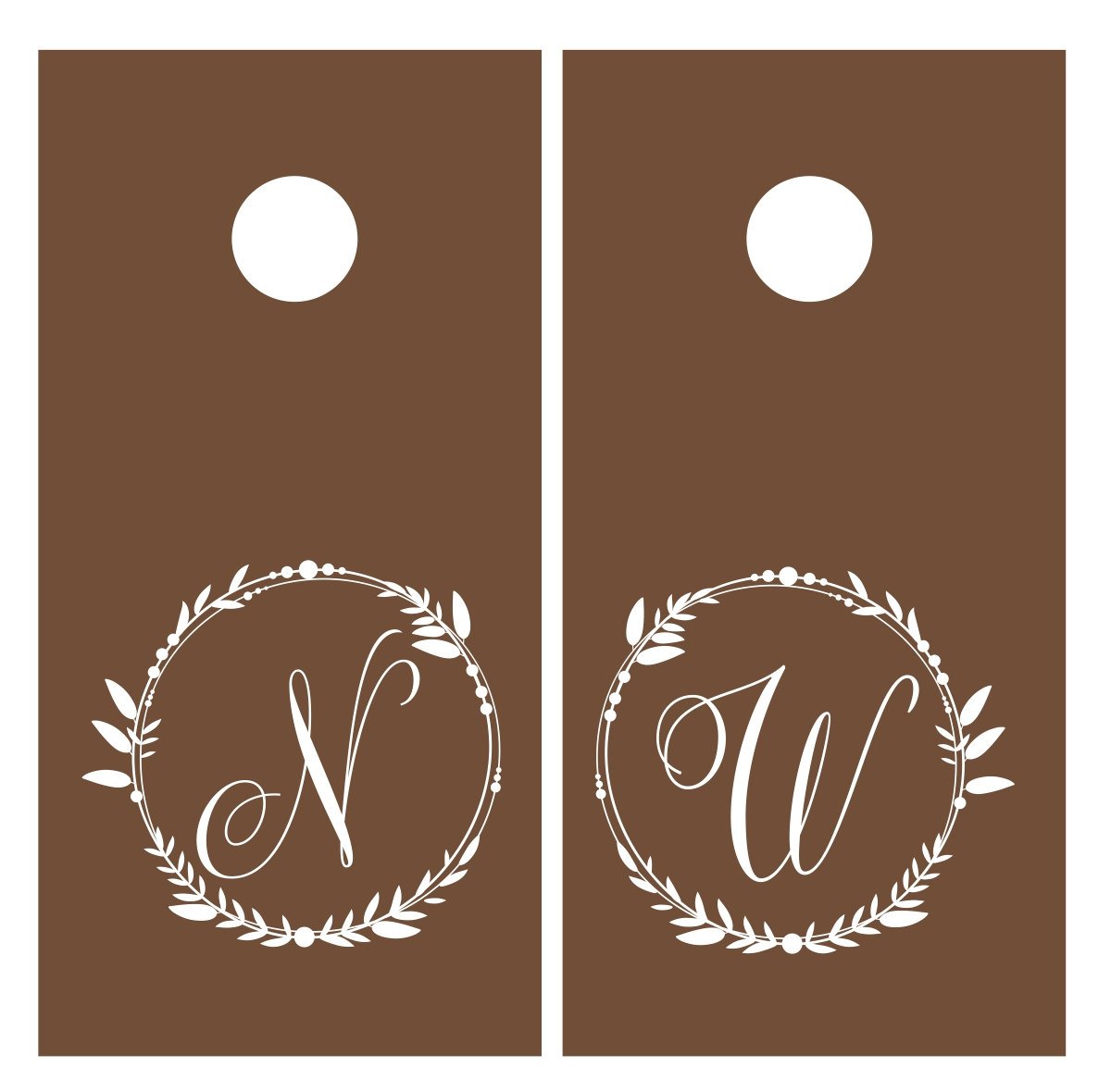Rustic Style Personalized Wedding Wreath Vinyl Decal Set for Cornhole Game Boards